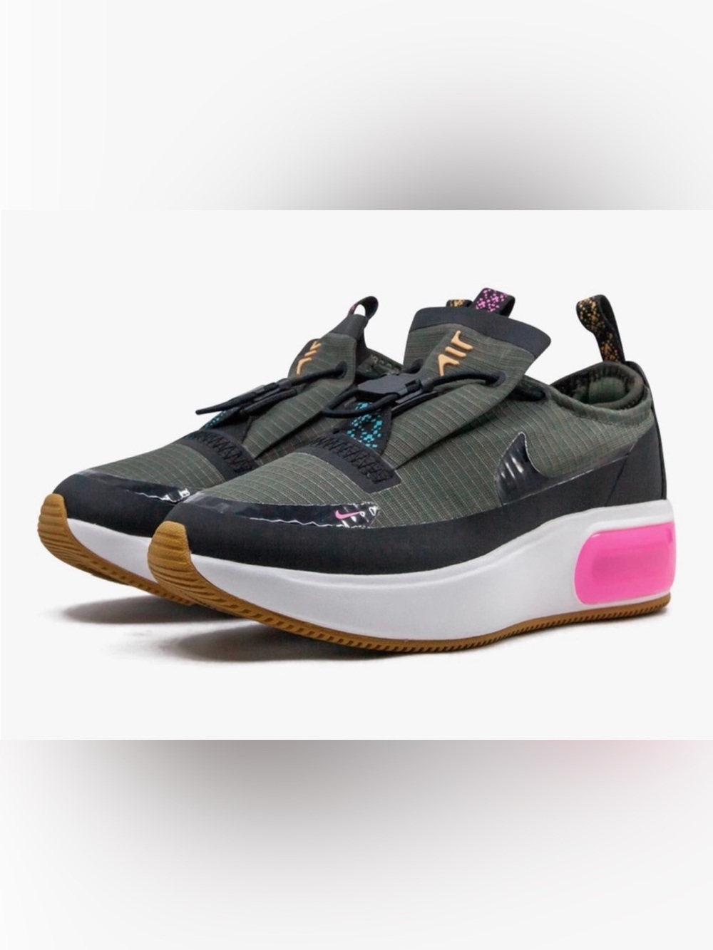 Cargo khaki Nike Air Max Dia Winter women's sneaker with pink and black accents